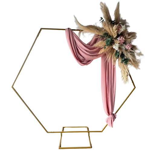 Arche de décoration OR avec composition florale artificielle et drapé rose 2m - 16825
